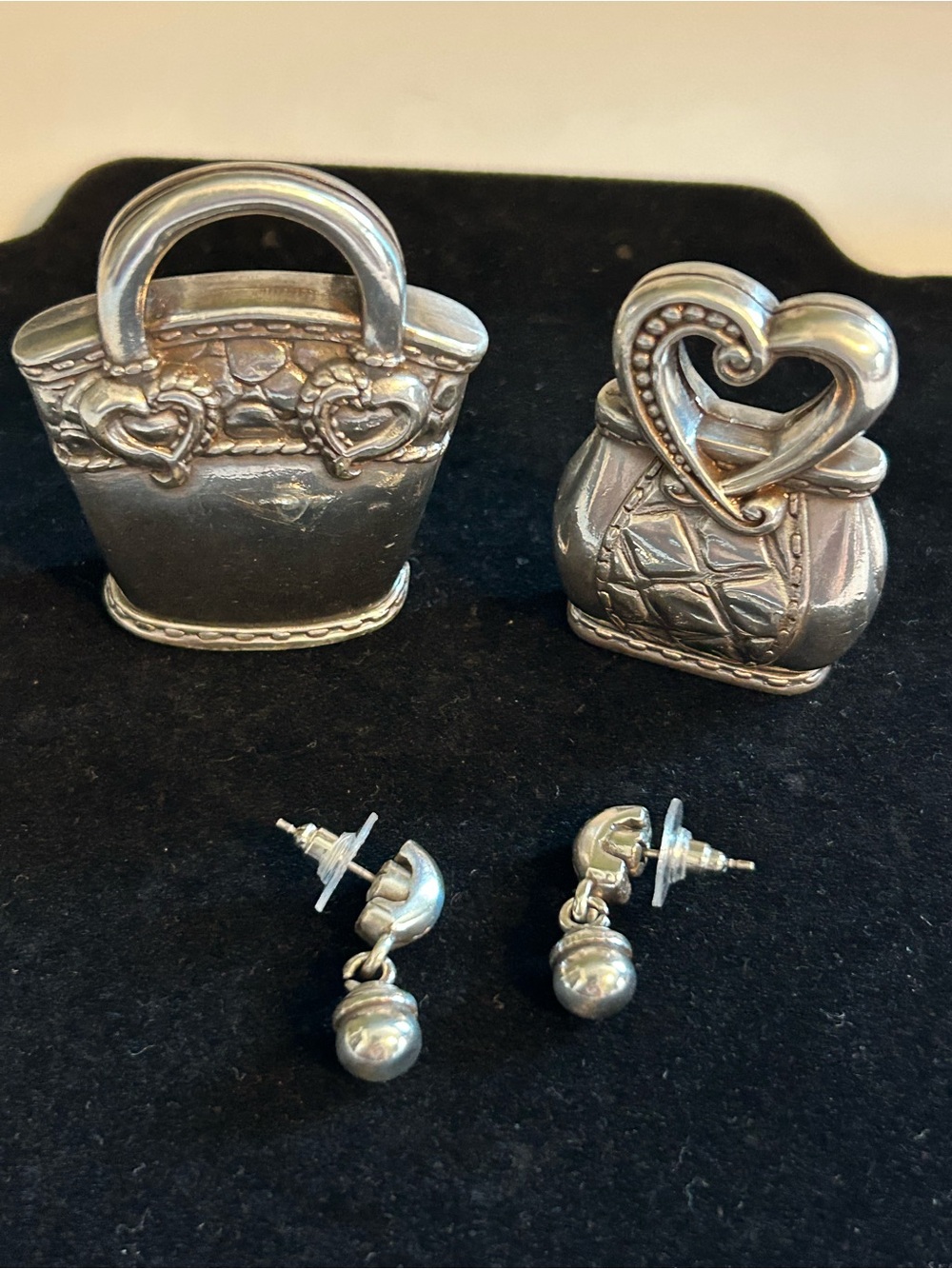 Brighton Silver Dangle Earrings with 2 Handbag picture/card holder
